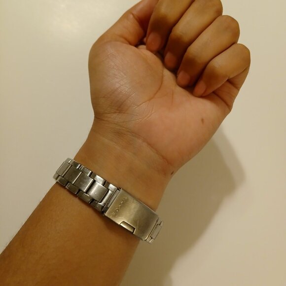 Glitzy Fossil AM-4175 MOP Dial Crystal Bezel All Stainless Women's Dress Watch - Picture 5 of 13